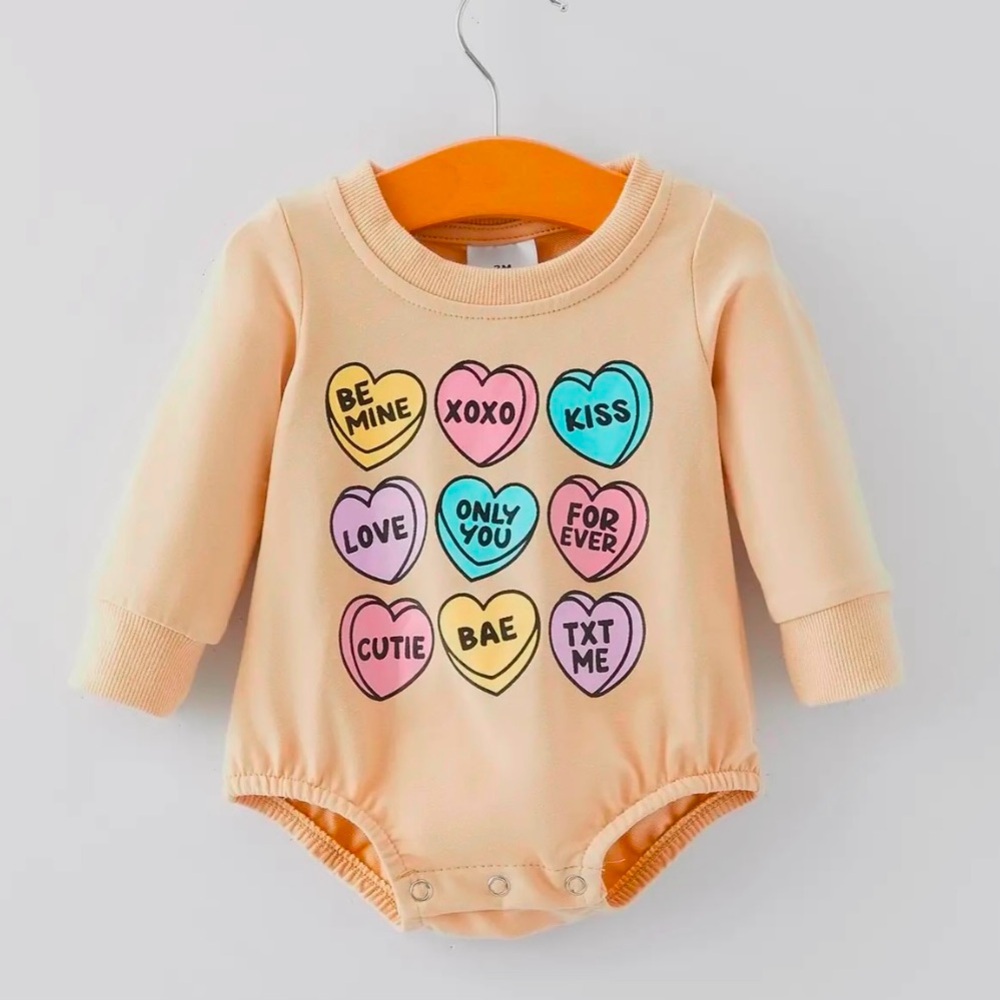 Valentines Day Candy Hearts Print Girls Romper